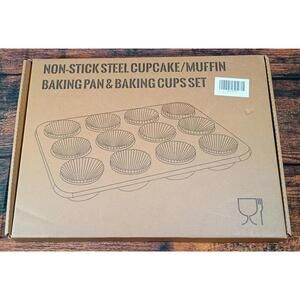 Non-Stick Steel Cupcake and Muffin Baking Pan with Colorful Silicone Baking Cups